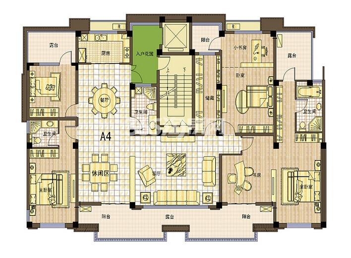 a4户型图 四室三厅三卫一厨 215.57㎡