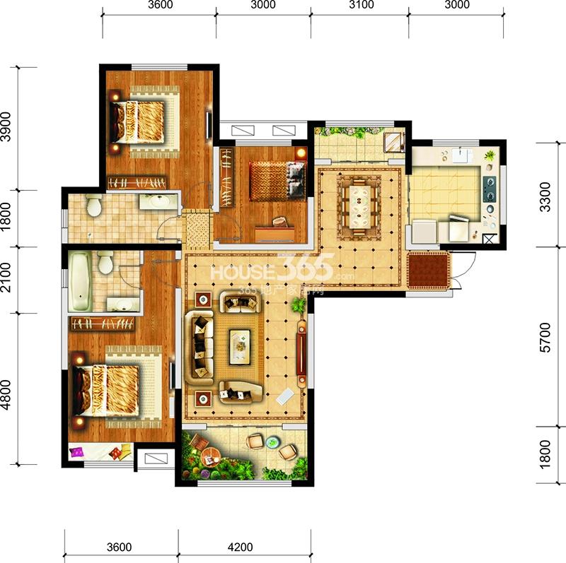 香漫里大户型 三室两厅一厨两卫142㎡