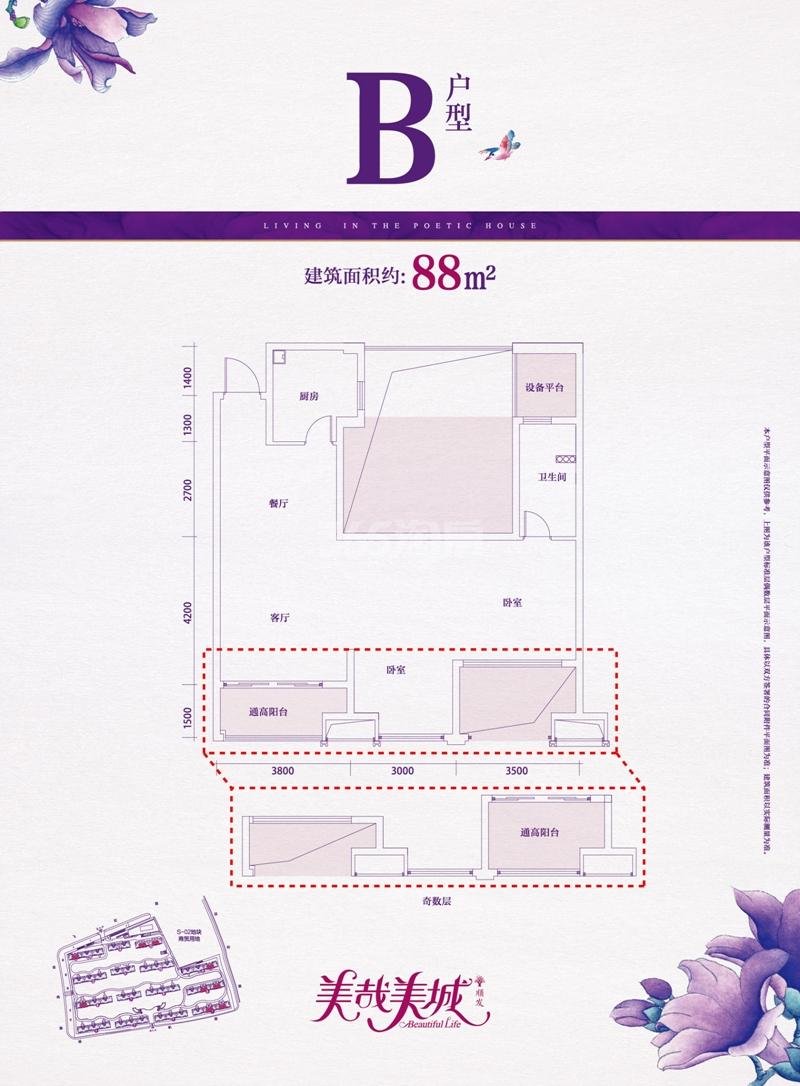 顺发美哉美城b户型88方(1,5,8,9,13,15号楼)